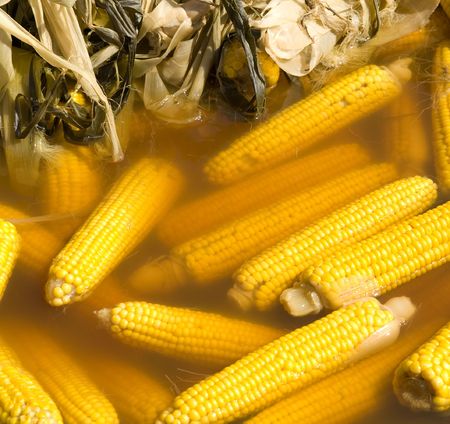 Cooking of cornの写真素材