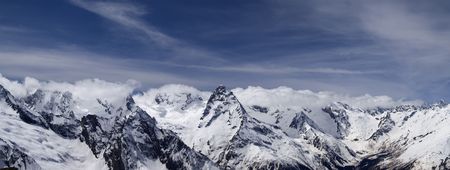Mountain panorama. Caucasus, Dombay. View from the ski slope.