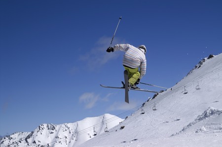 Freestyle skiing. Ski resort Dombay. Caucasus Mountains. Freestyle skiing. Ski resort Dombay. Caucasus Mountains.