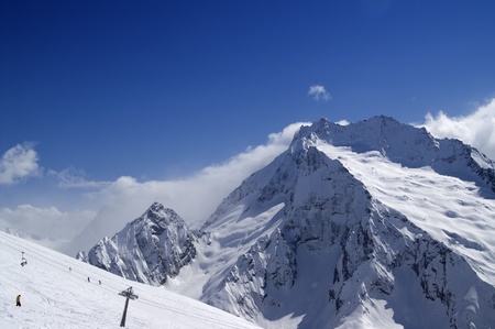 Ski slope. Ski resort Dombay, Caucasus Mountains.