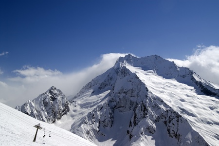 Ski slope. Ski resort Dombay, Caucasus Mountains.の写真素材