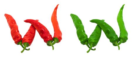 Letter W composed of green and red chili peppers  Isolated on white backgroundの写真素材