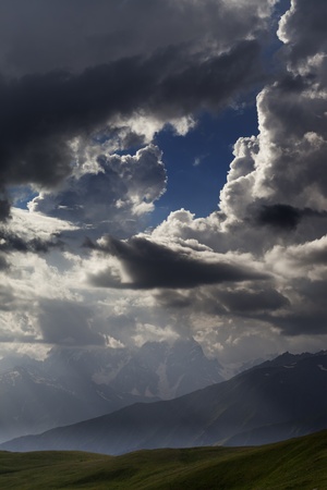 Mountains in clouds  Caucasus Mountains  Georgia, Svanetiの写真素材