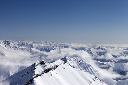 Snowy mountains in haze  Caucasus Mountains, Georgia, Gudauri 