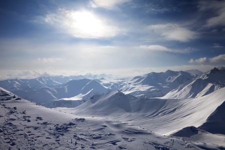 Snowy mountains in evening  Caucasus Mountains, Georgia, ski resort Gudauri の写真素材