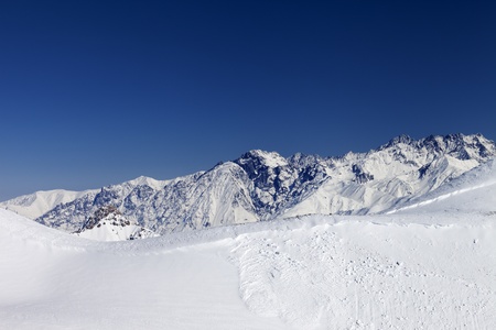 Trace of avalanche on snow slope  Caucasus Mountains, Georgia, ski resort Gudauri 
