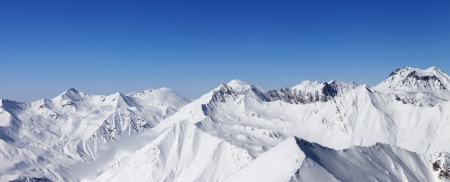 Panorama of snow mountains and blue sky  Caucasus Mountains, Georgia, view from ski resort Gudauri の写真素材