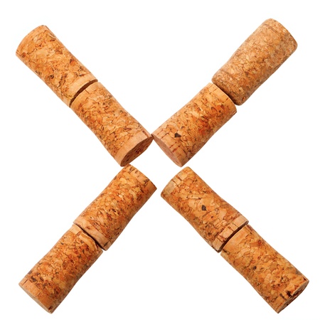 Letter X composed of wine corks  Isolated on white background