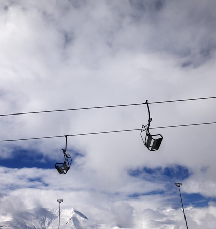 Chair-lift wide-angle view. Caucasus Mountains, Georgia, ski resort Gudauri.の写真素材