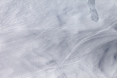 Off piste slope with traces of skis, snowboarding and avalanche. Caucasus Mountains, Georgia.Ski...