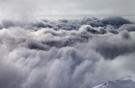 Top of off-piste slope before storm. Georgia, ski resort Gudauri. Caucasus Mountains.の写真素材