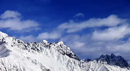 Panoramic view on snowy mountains at sun day. Caucasus Mountains. Svaneti region of Georgia.