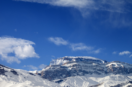 Rocky mountains in snow at sun winter day. Caucasus Mountains, Shahdagh, Azerbaijan.の写真素材