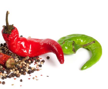 Various of hot peppers isolated on white backgroundの写真素材