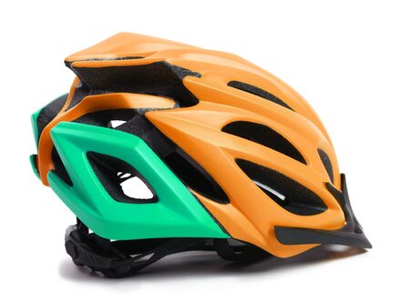 Multicolor bicycle helmet. Isolated on white background with shadowの写真素材