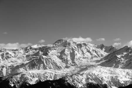 Winter snowy mountains in nice sunny day. Caucasus Mountains. Svaneti region of Georgia. Black and white toned landscape.の写真素材