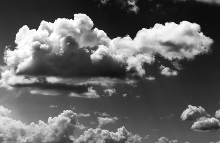 Black and white sky with clouds at sun summer day. High contrast.の写真素材