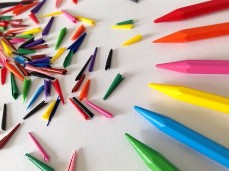 Colorful crayon on white paperの素材