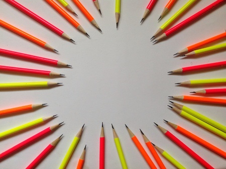 Neon colors pencils on white backgroundの素材