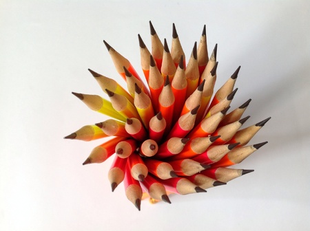 Neon colors pencils on white backgroundの素材