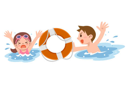 Man to rescue the girl drownのイラスト素材