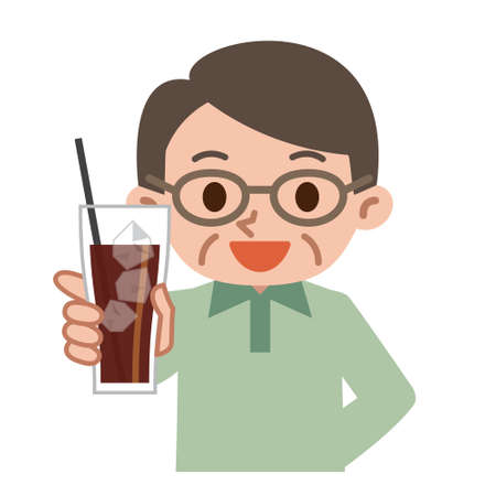Senior men with ice coffeeのイラスト素材