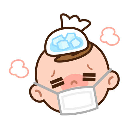 Baby to cool the head with ice packのイラスト素材