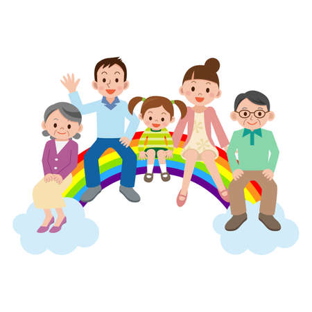 Happy family sitting on the rainbowのイラスト素材