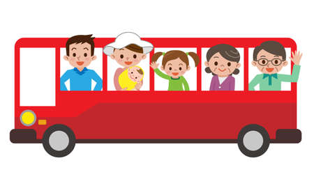 Happy family and tourist busのイラスト素材