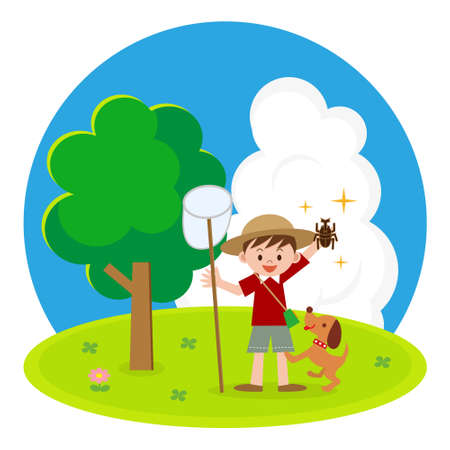 Insect collecting boyのイラスト素材
