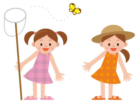 Insect collecting girlのイラスト素材