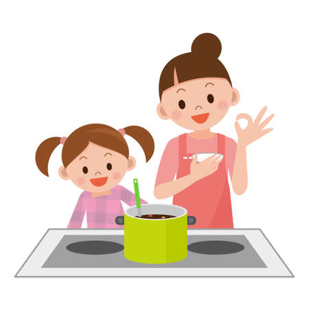 Mother and daughter to cookのイラスト素材