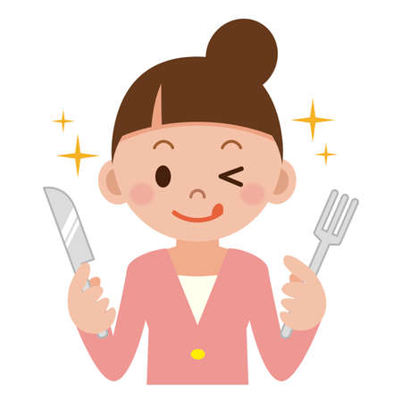 Young woman with a knife and forkのイラスト素材