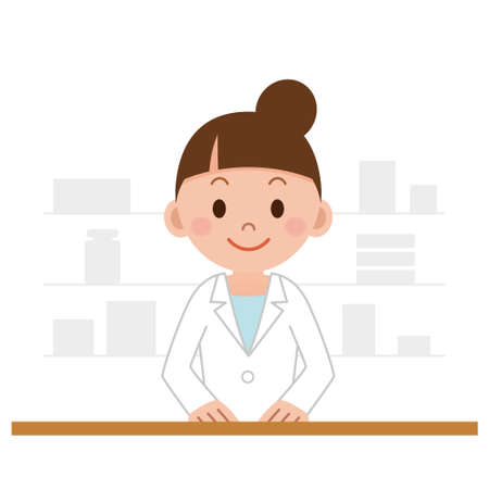 Happy cheerful pharmacist chemist woman standingのイラスト素材