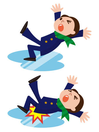 Man slips and falls down on snowy roadのイラスト素材