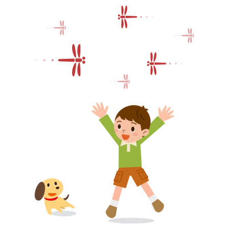 Dragonfly and boysのイラスト素材