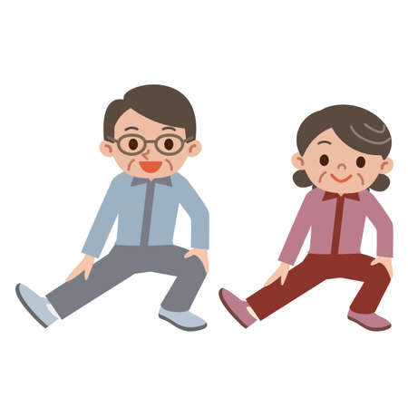 Senior couple to the stretchのイラスト素材