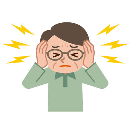Senior male suffering from tinnitusのイラスト素材
