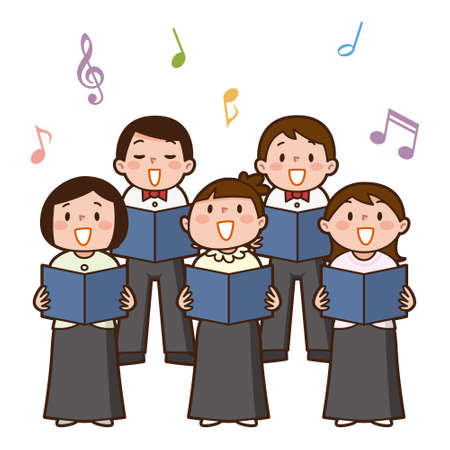 Vector illustration of choir girls and boys singing a songのイラスト素材