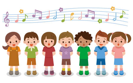 Vector illustration of choir girls and boys singing a songのイラスト素材