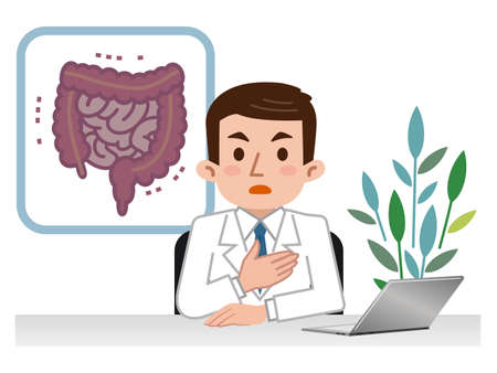 Doctor explaining the large intestine and small intestineのイラスト素材