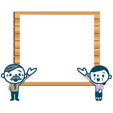 Illustration of a signboard and old coupleのイラスト素材