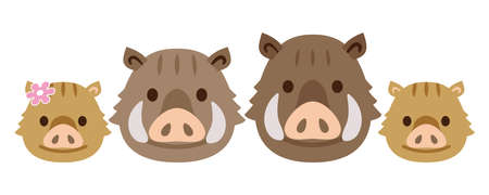 Cute wild boar and child illustrationのイラスト素材