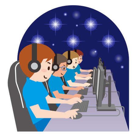 Team of Professional eSport Gamers Playing in Competitive Video Games on a Cyber Games Tournament.のイラスト素材
