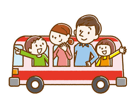 Happy family and tourist busのイラスト素材