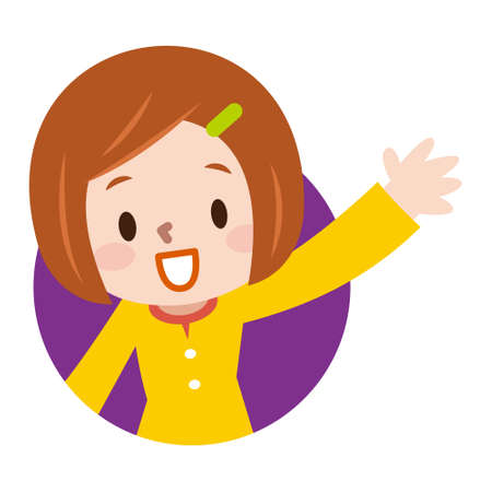 girl with a smile waving a handのイラスト素材