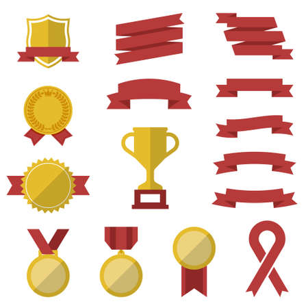 Set of awards and victory icons - vector flat trophy winner symbols or logosのイラスト素材