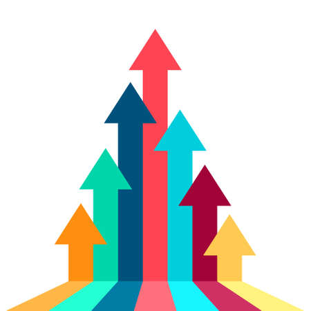 Arrow rising toward same direction success concept illustrationのイラスト素材