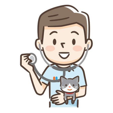 Young male veterinarian and cat with stethoscopeのイラスト素材