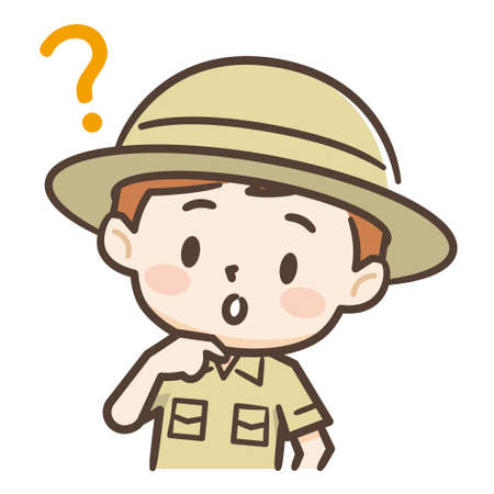 Illustration of a cute boy of adventurer,Think in doubtのイラスト素材